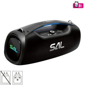   SAL BT9000 hordozható boombox, vezeték nélküli hangszóró, 100 W, IPX5, BT TWS, AUX, USB/microSD, Soft Touch gombok, ~10 h üzemidő, USB-C töltőkábel