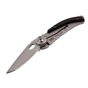   True Utility Skeletonknife, TU571K, 4 cm rozsdamentes acél penge, eloxált alumínium tok, karabiner rögzítési pont, jobb és balkezes