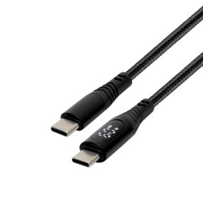   Home USBCC100PM töltőkábel, USB-C / USB-C, 1.2 méter, 100W gyorstöltés, teljesítménymérő digitális kijelző, szőtt nylon burkolat
