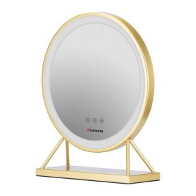   HUMANAS HM04 kerek álló smiktükör, 40 cm átmérő, LED, integrált érintő gombok, 3 színhőmérséklet, arany
