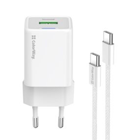   COLORWAY AC töltő GaN Mini CW-CHS053PDC-WT 30W PD port PPS USB (Type-C PD + USB QC4.0) kábel Type-C