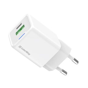   COLORWAY AC töltő adapter, CW-CHS062PD-WT GaN Mini 20W PD Port PPS USB (Type-C PD + USB QC4.0)